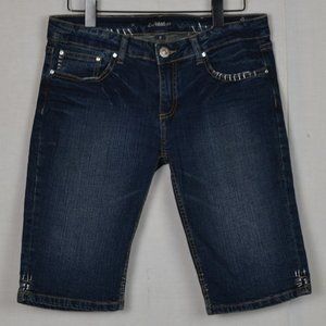 LA Idol USA Dark Wash Rhinestone Bling Denim Bermuda Shorts Women Size 9